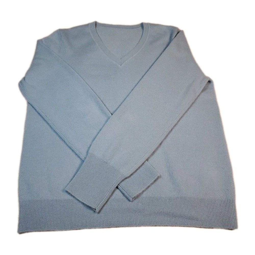 State Cashmere The Women's Basic V- Neck Sweater Bella‎ Blue Pullover Soft Sz M